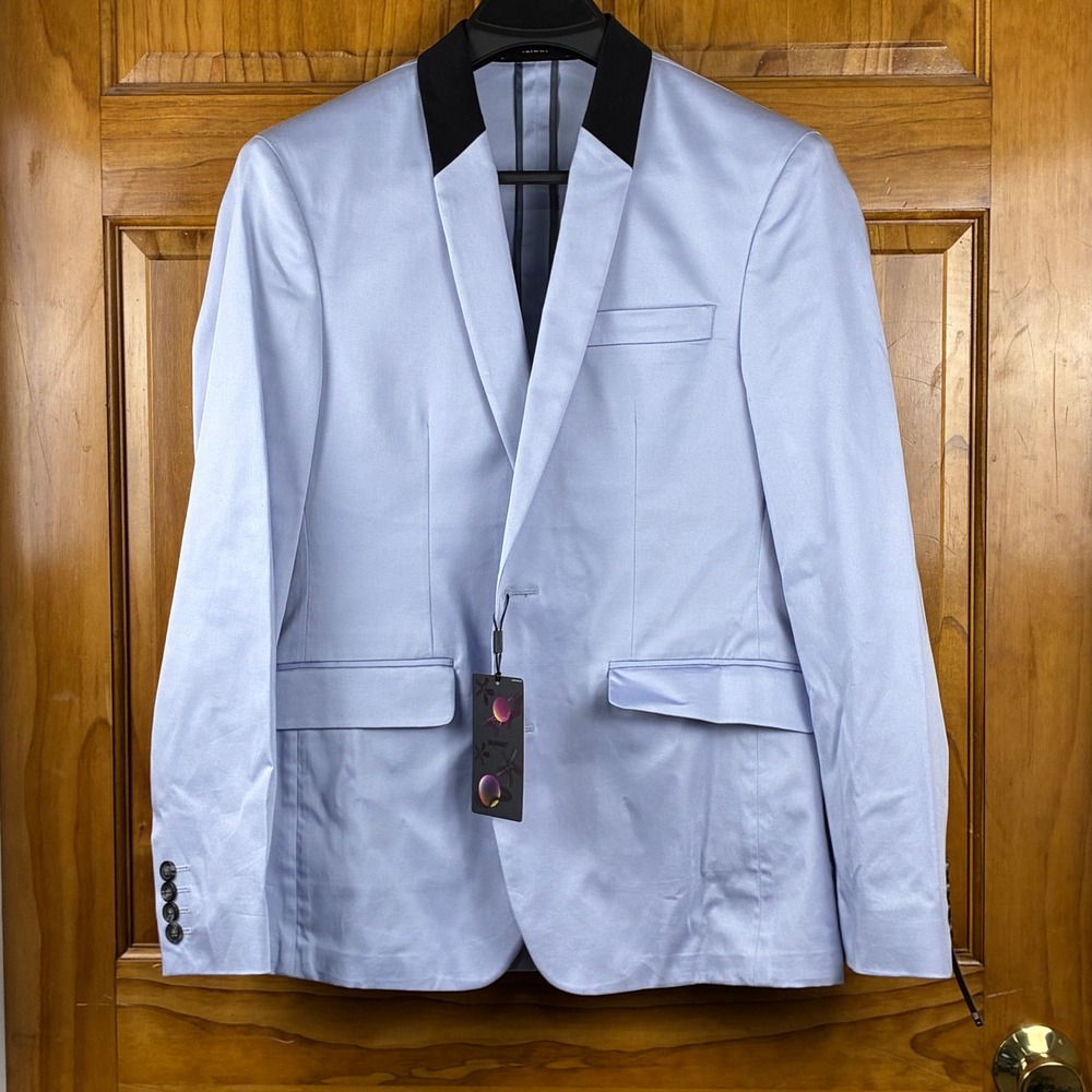 Murano Interdimensional Slim Fit Sateen Suit Jacket Blazer Light Blue Size M NEW